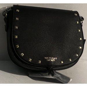 Victoria's Secret Black Logo Studded Tassel Crossbody Bag 7”x6”x3”